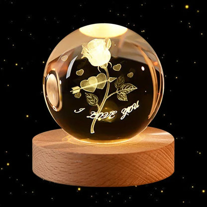 3D Crystal Earth Ball – Glass Planet with Wooden Base