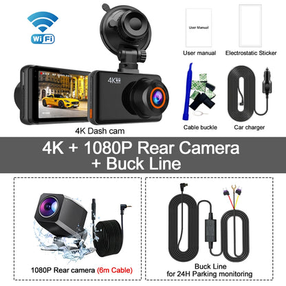 4K Dash Cam Front & Rear – WiFi Car Video Recorder