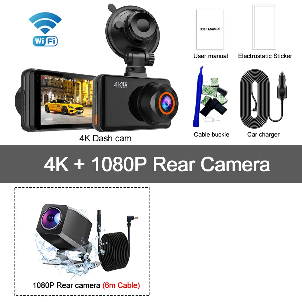 4K Dash Cam Front & Rear – WiFi Car Video Recorder
