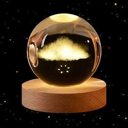 3D Crystal Earth Ball – Glass Planet with Wooden Base