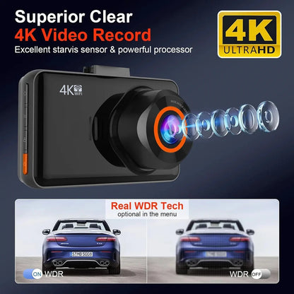 4K Dash Cam Front & Rear – WiFi Car Video Recorder