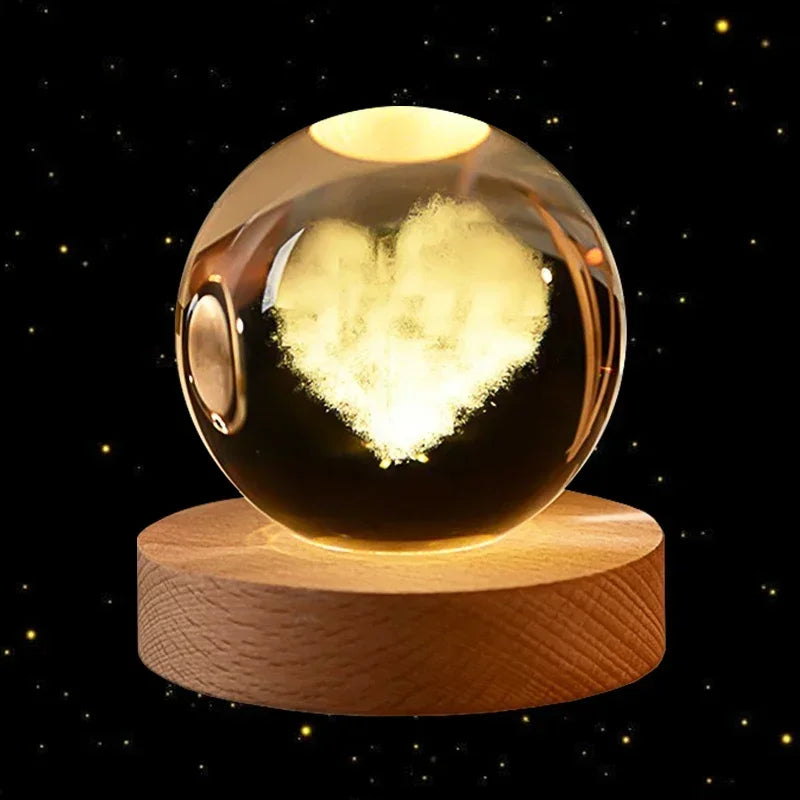 3D Crystal Earth Ball – Glass Planet with Wooden Base