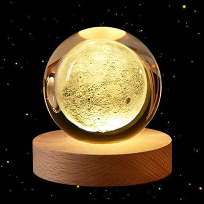 3D Crystal Earth Ball – Glass Planet with Wooden Base
