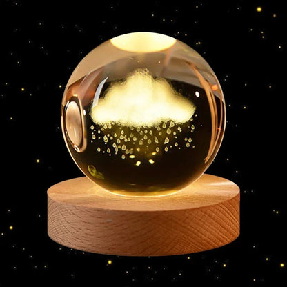 3D Crystal Earth Ball – Glass Planet with Wooden Base
