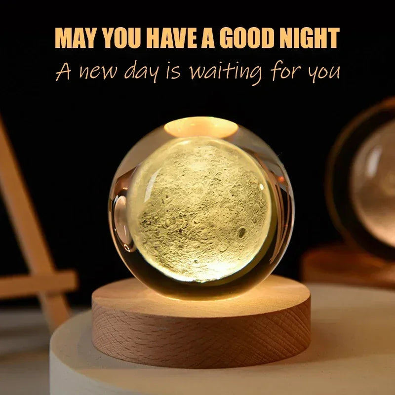 3D Crystal Earth Ball – Glass Planet with Wooden Base