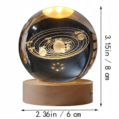 3D Crystal Earth Ball – Glass Planet with Wooden Base