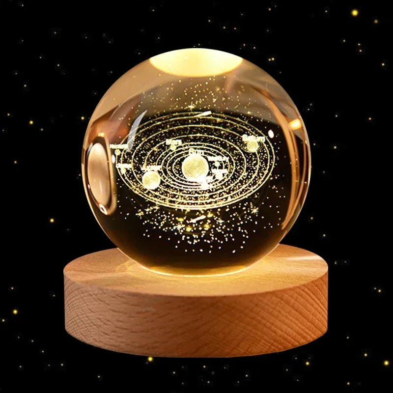 3D Crystal Earth Ball – Glass Planet with Wooden Base