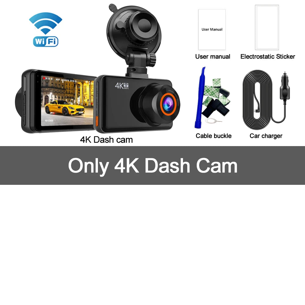 4K Dash Cam Front & Rear – WiFi Car Video Recorder