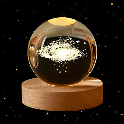3D Crystal Earth Ball – Glass Planet with Wooden Base