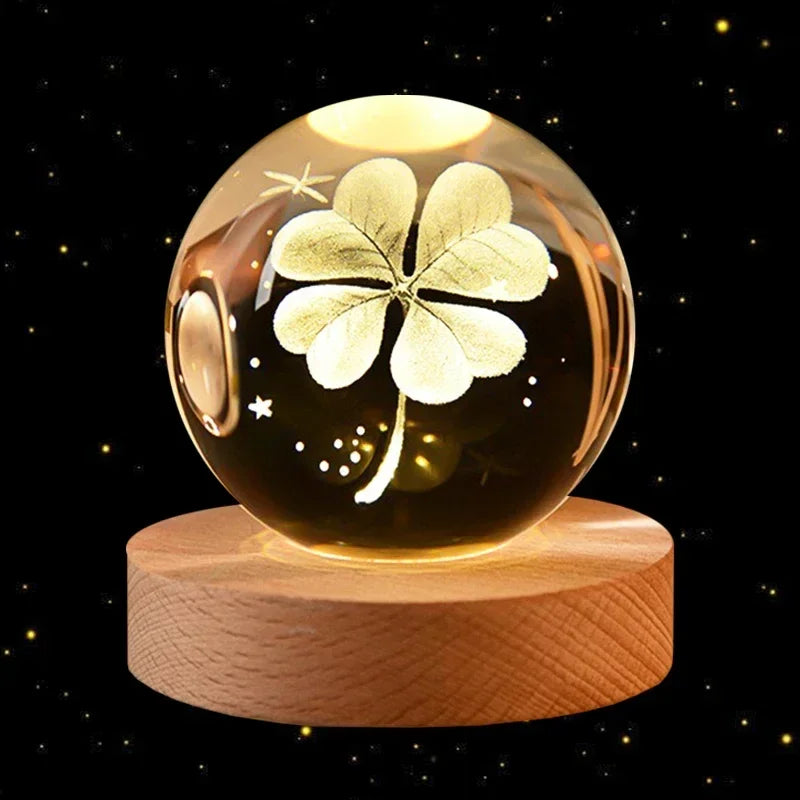 3D Crystal Earth Ball – Glass Planet with Wooden Base