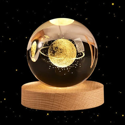 3D Crystal Earth Ball – Glass Planet with Wooden Base