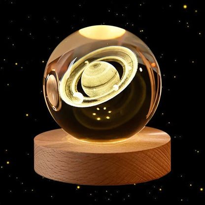 3D Crystal Earth Ball – Glass Planet with Wooden Base