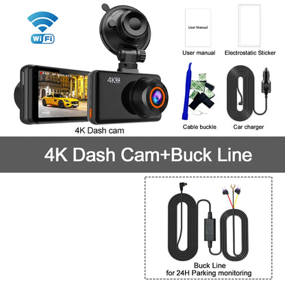 4K Dash Cam Front & Rear – WiFi Car Video Recorder